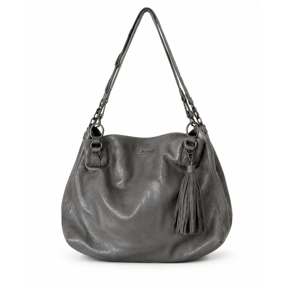 IKKS Gray Leather Slouchy Hobo‎ Tote Crossbody $450 MSRP